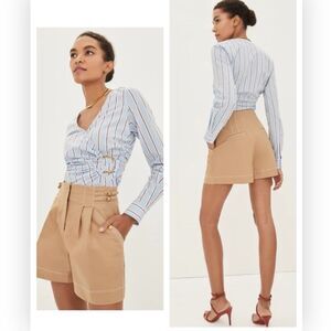 Veronica Beard Aero Blue Brick Multi Ozzie Striped Faux Wrap Top Size 2 NWT